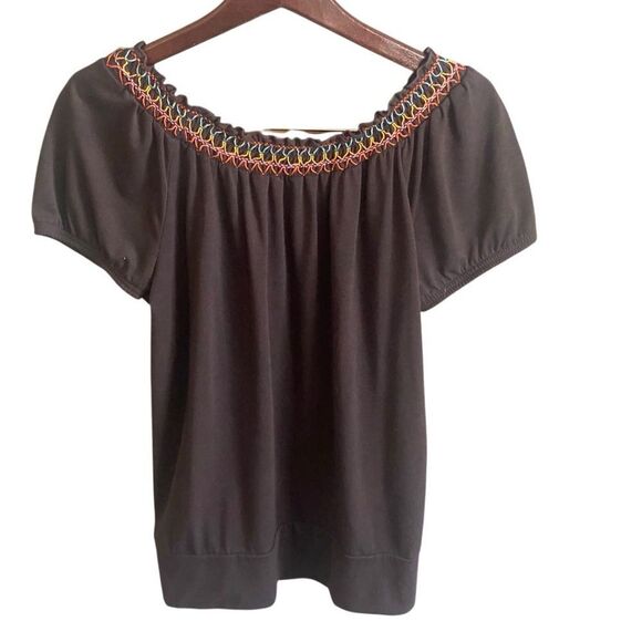 Biaggi Brown Top with Embroidered Neckline. Size XL. - Picture 3 of 6